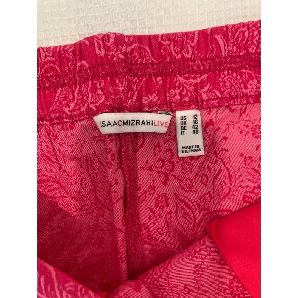 (B-37) Isaac Mizrahi Live QVC Pink Paisley Pull On Pants Women's Size 12 New - Picture 7 of 10